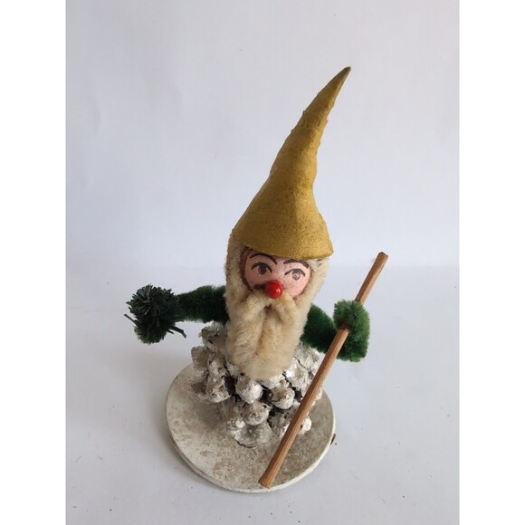 Antique Christmas Putz Pinecone Elf Germany Walking Stick Tree - Picture 2 of 4